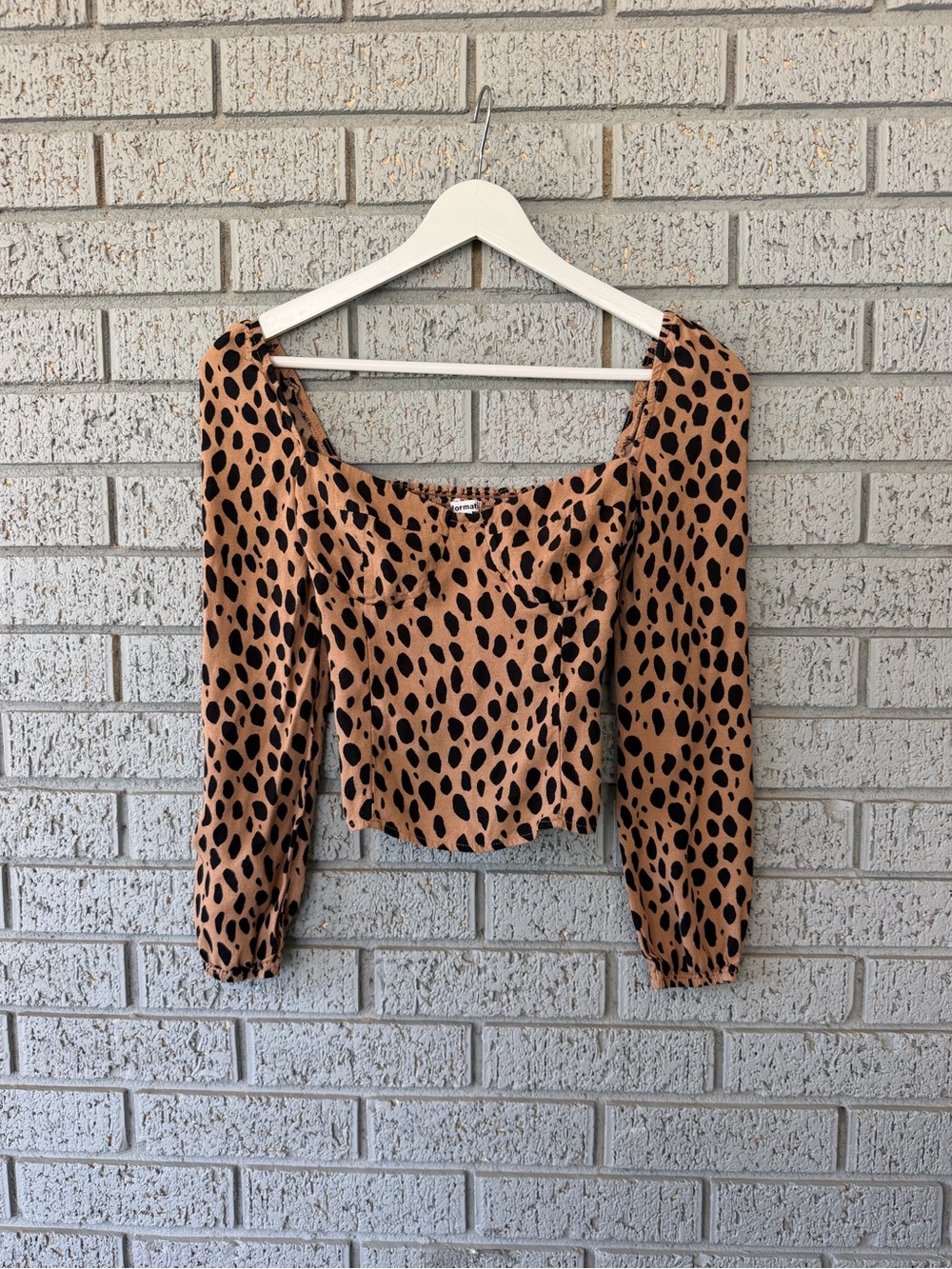 Reformation Reign Top Bobcat Animal Print Size 0 Tan Black Smocked - Picture 3 of 6